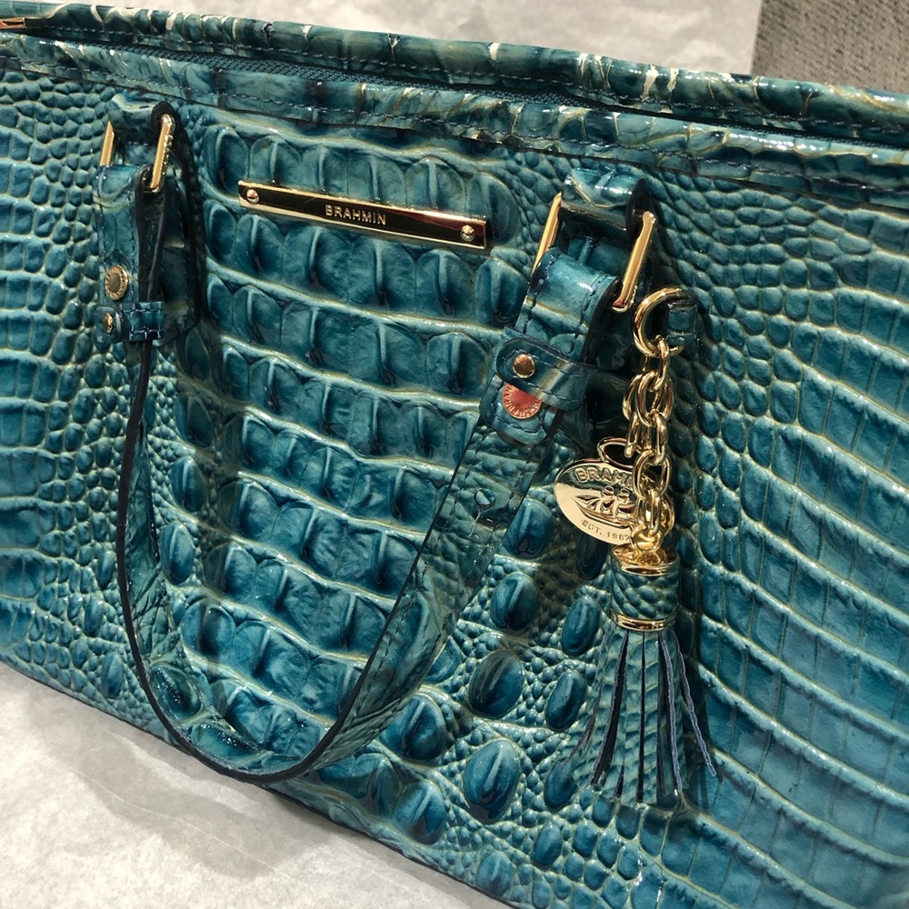 Brahmin Turquoise/Teal Shimmer Croc-Embossed Leather Bag